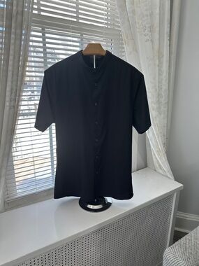 ASOS Men’s Black Short Sleeve Mandarin Collar Dress Shirt